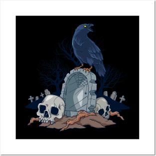 Goth and Gothic - Graveyard with Raven Skulls Posters and Art